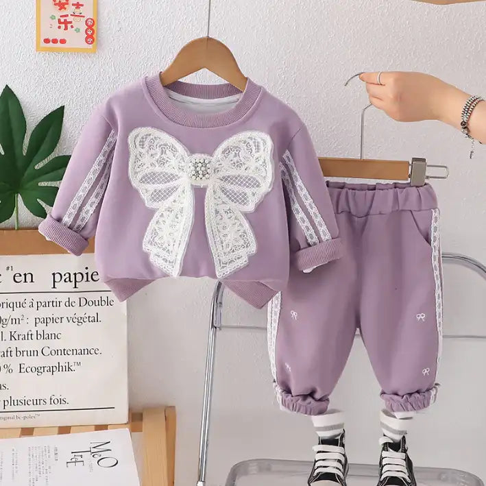 2-Piece Kids Bow Outfit – Black, Purple or Pink (1-5 Years)