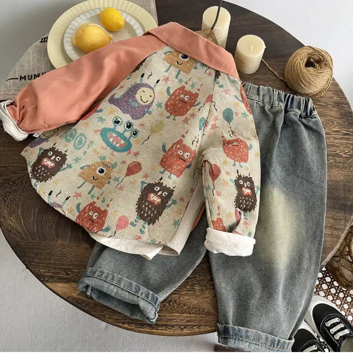 3-Piece Kids Jacket & Jeans Outfit – Teal or Coral (1-5 Years)