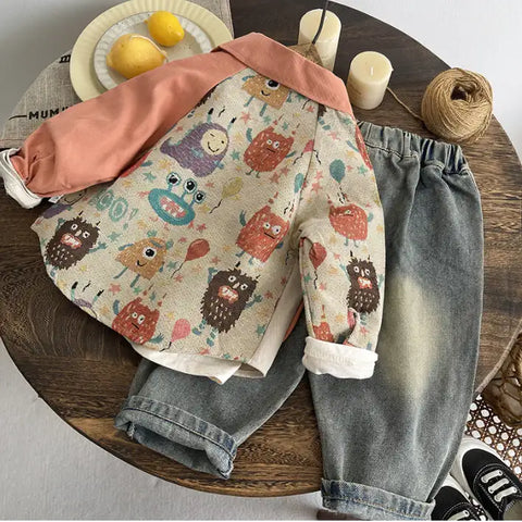 3-Piece Kids Jacket & Jeans Outfit – Teal or Coral (1-5 Years)