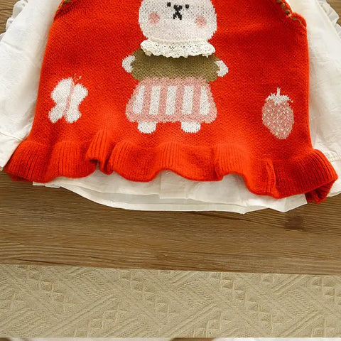 2-Piece Kids Bear Outfit with Denim Skirt – Pink or Red (1-5 Years)