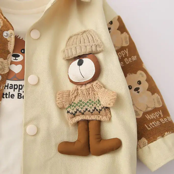 3-Piece Kids Bear Outfit – Beige (1-5 Years)