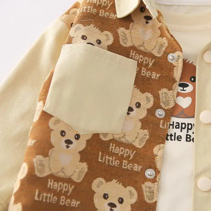 3-Piece Kids Bear Outfit – Beige (1-5 Years)