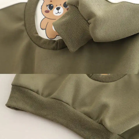 Toddler 2-Piece Bear Print Sweatshirt & Jeans Set – Blue or Green (1-5 Years)