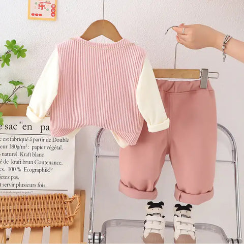 3-Piece Kids Vest Outfit with Plush Detail – Pink, Beige or Brown (1-5 Years)