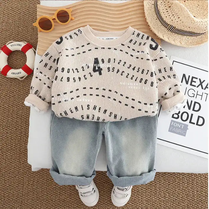 Unisex Kids Number Print Outfit – Green, Beige or Black (1-5 Years)