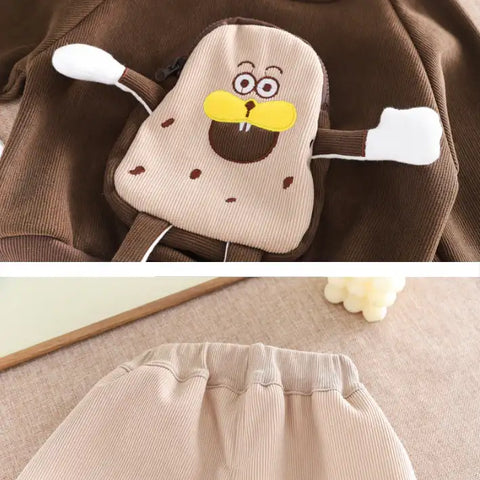 2-Piece Character Sweatshirt & Pants Set – Navy or Brown (1-5 Years)