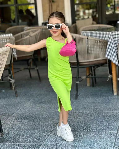 Neon Ribbed Tank Midi Dress – Girls 2–7Y