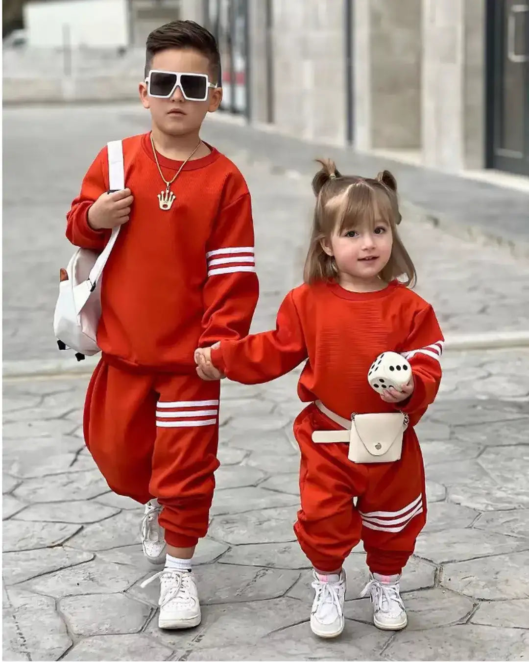 Orange Striped Tracksuit Set – Unisex 2–7Y