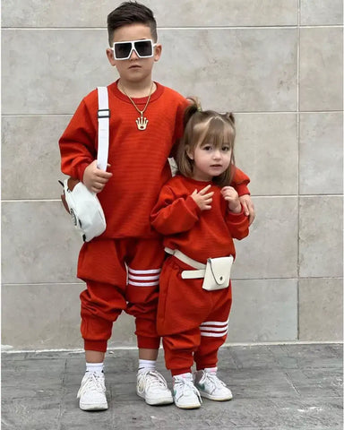 Orange Striped Tracksuit Set – Unisex 2–7Y