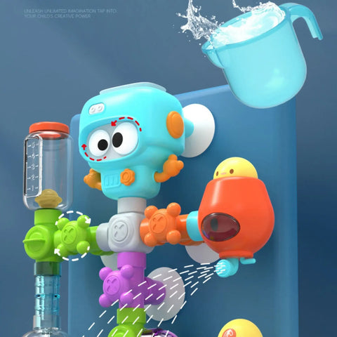 Robot Head Wall-Mounted Water Toy – 27-Piece Bath Fun Set