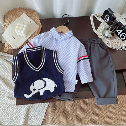 Boys 3-Piece Elephant Vest, Shirt & Pants Set (1-5 Years)