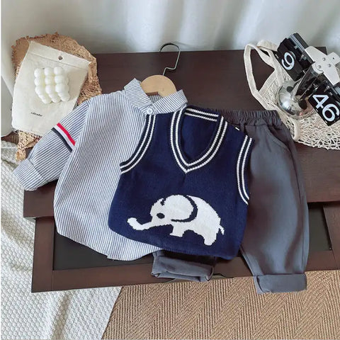 Boys 3-Piece Elephant Vest, Shirt & Pants Set (1-5 Years)