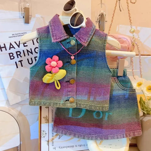 Colorburst Denim Dress with Flower Pin & Belt – Ages 2-8