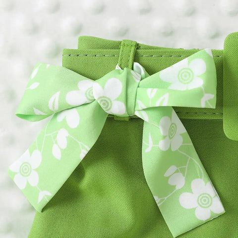 Green Floral 2-Piece Set for Girls – Bow Top & Pleated Skirt (Ages 1–5)