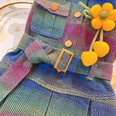 Colorburst Denim Dress with Flower Pin & Belt – Ages 2-8