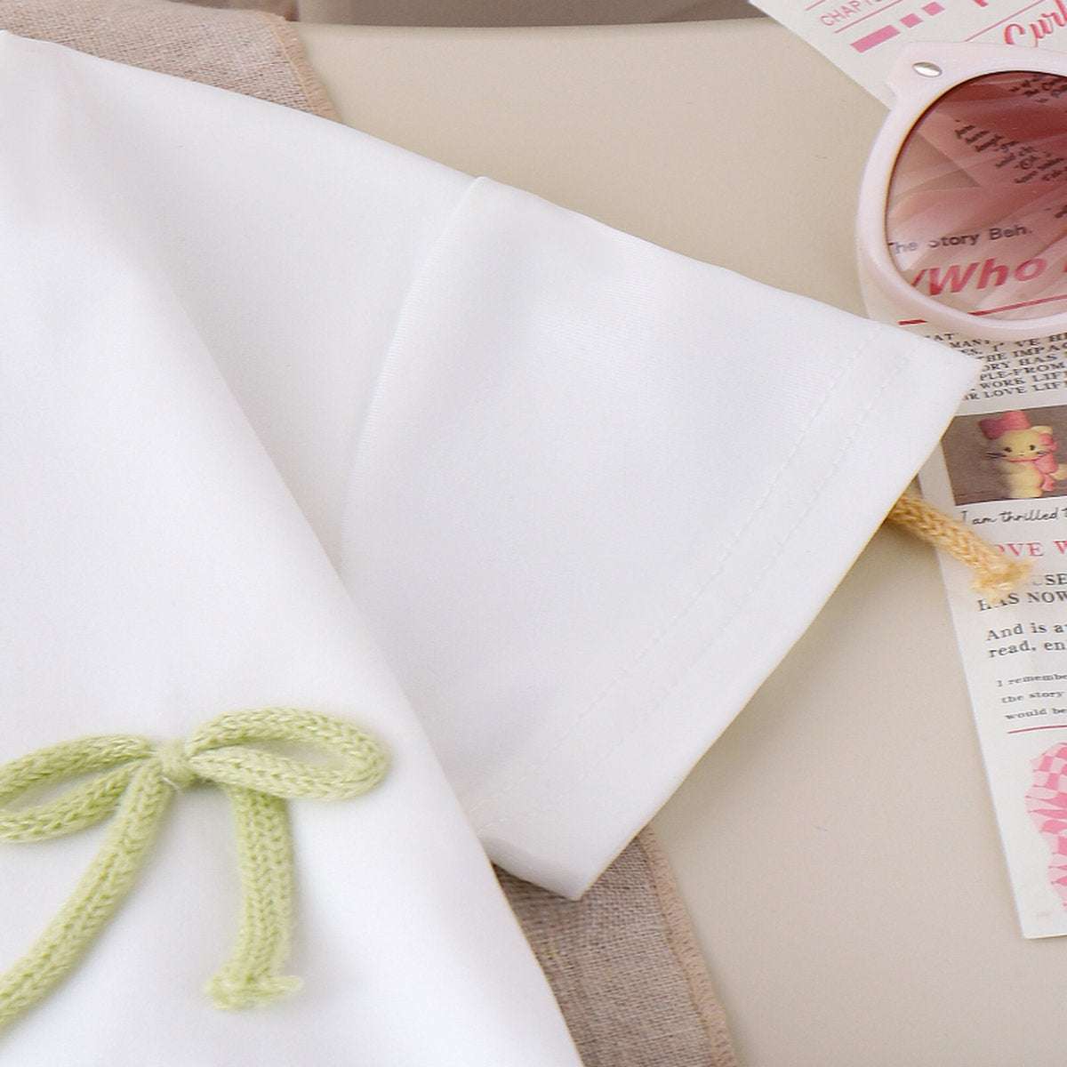 Girls' Summer Set – Bow Detail White T-Shirt & Denim Shorts (1-6 Years)