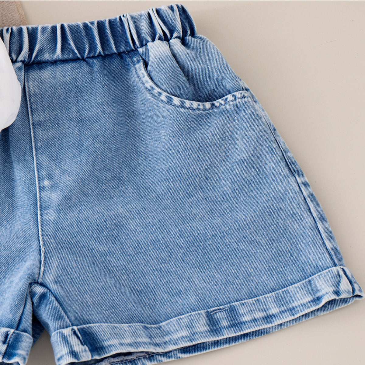 Girls' Summer Set – Bow Detail White T-Shirt & Denim Shorts (1-6 Years)