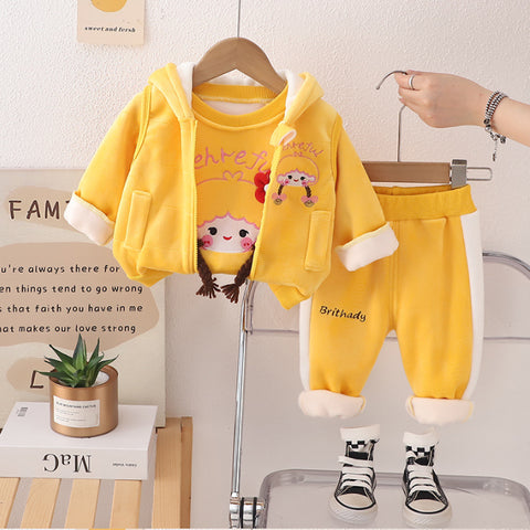 Girls 3-Piece Hoodie, Sweatshirt & Pants Set – Yellow, Pink, Purple (1-6 Years)