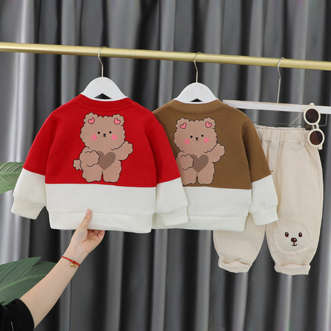 Toddler 3-Piece Animal Pocket Cardigan Set – Red, Brown, Pink (1-6 Years)