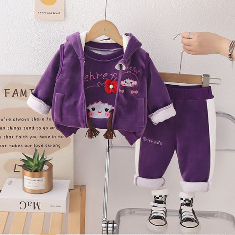 Girls 3-Piece Hoodie, Sweatshirt & Pants Set – Yellow, Pink, Purple (1-6 Years)