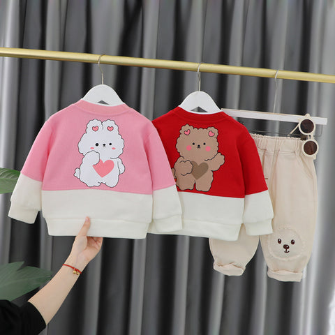 Toddler 3-Piece Animal Pocket Cardigan Set – Red, Brown, Pink (1-6 Years)