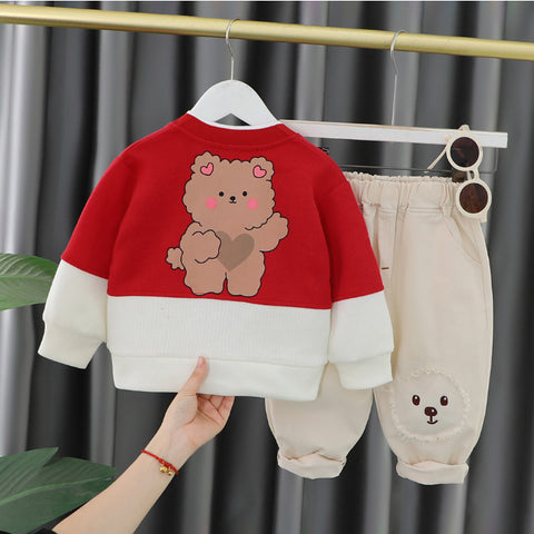 Toddler 3-Piece Animal Pocket Cardigan Set – Red, Brown, Pink (1-6 Years)