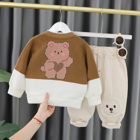 Toddler 3-Piece Animal Pocket Cardigan Set – Red, Brown, Pink (1-6 Years)