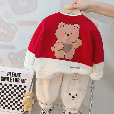 Toddler 3-Piece Animal Pocket Cardigan Set – Red, Brown, Pink (1-6 Years)