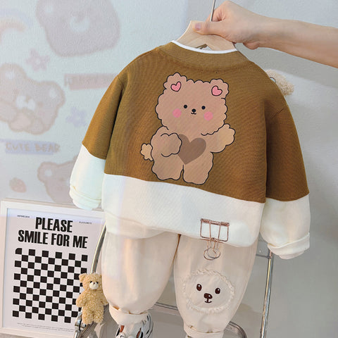 Toddler 3-Piece Animal Pocket Cardigan Set – Red, Brown, Pink (1-6 Years)