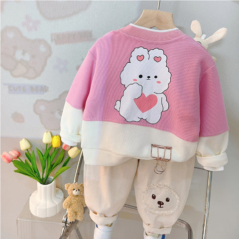 Toddler 3-Piece Animal Pocket Cardigan Set – Red, Brown, Pink (1-6 Years)