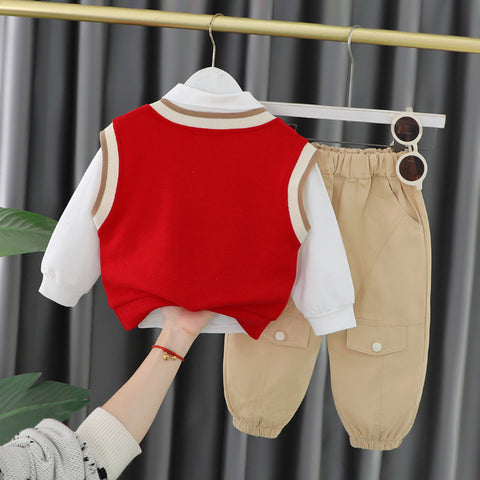 Toddler & Baby 3-Piece Bear Vest Outfit – Red, Black, White (10M-5Y)