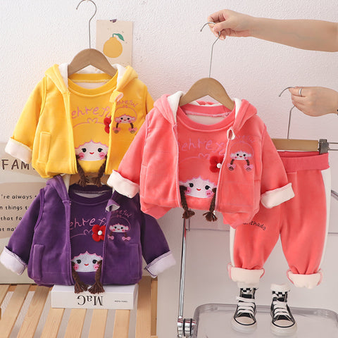 Girls 3-Piece Hoodie, Sweatshirt & Pants Set – Yellow, Pink, Purple (1-6 Years)