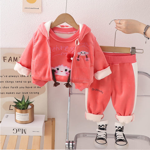 Girls 3-Piece Hoodie, Sweatshirt & Pants Set – Yellow, Pink, Purple (1-6 Years)