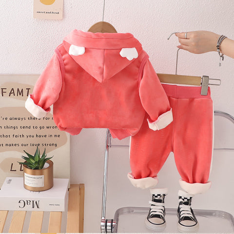 Girls 3-Piece Hoodie, Sweatshirt & Pants Set – Yellow, Pink, Purple (1-6 Years)