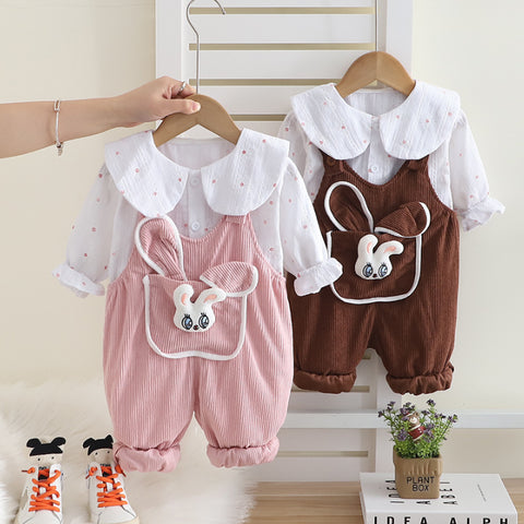 2-Piece Kids Outfit with 3D Bunny Pocket – Pink or Brown (1-5 Years)