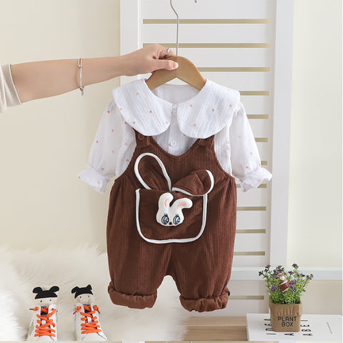 2-Piece Kids Outfit with 3D Bunny Pocket – Pink or Brown (1-5 Years)