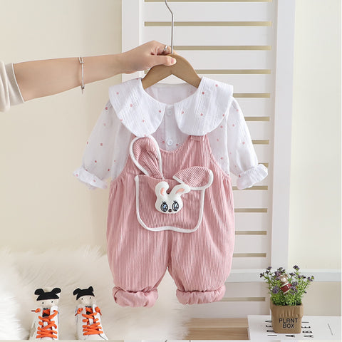 2-Piece Kids Outfit with 3D Bunny Pocket – Pink or Brown (1-5 Years)