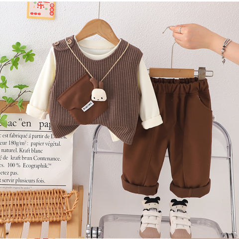 3-Piece Kids Vest Outfit with Plush Detail – Pink, Beige or Brown (1-5 Years)
