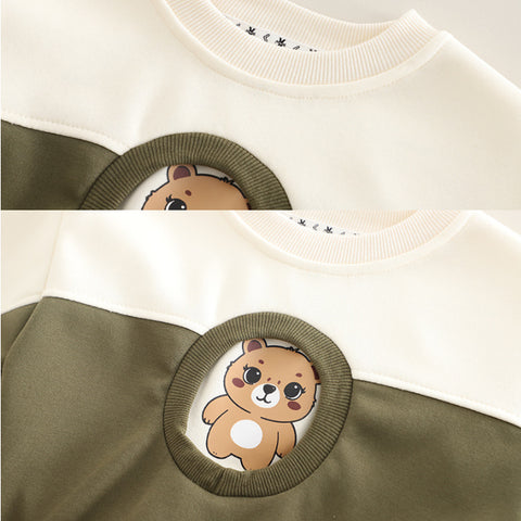 Toddler 2-Piece Bear Print Sweatshirt & Jeans Set – Blue or Green (1-5 Years)