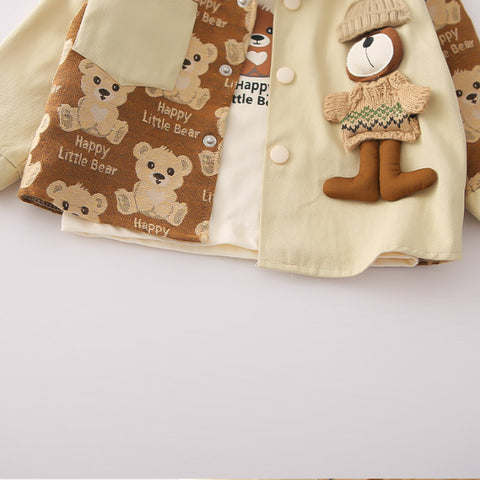 3-Piece Kids Bear Outfit – Beige (1-5 Years)