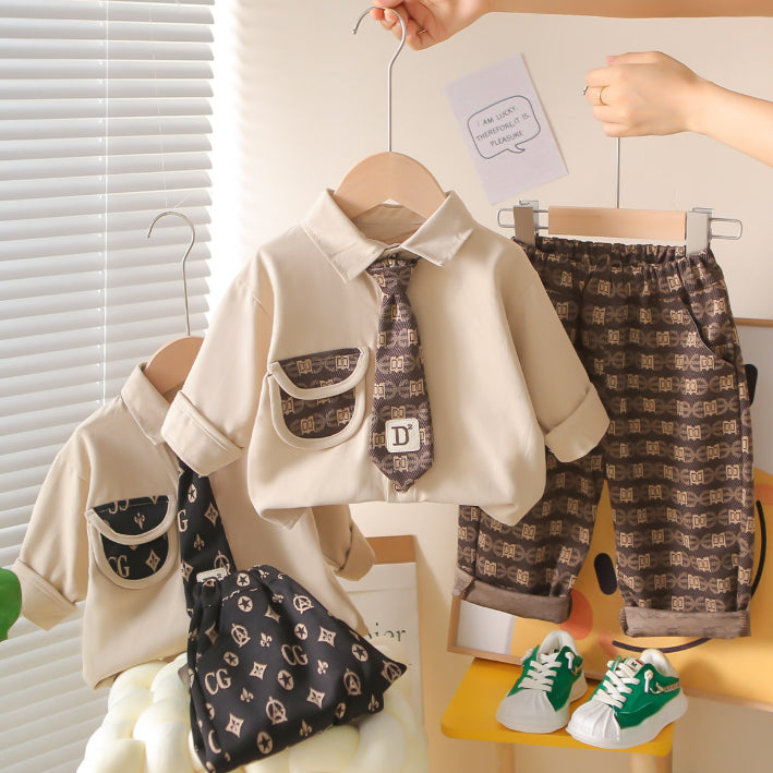 2-Piece Kids Formal Outfit – Shirt & Pants (Black or Beige, 1-5 Years)