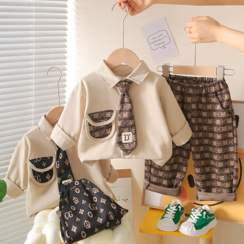 2-Piece Kids Formal Outfit – Shirt & Pants (Black or Beige, 1-5 Years)