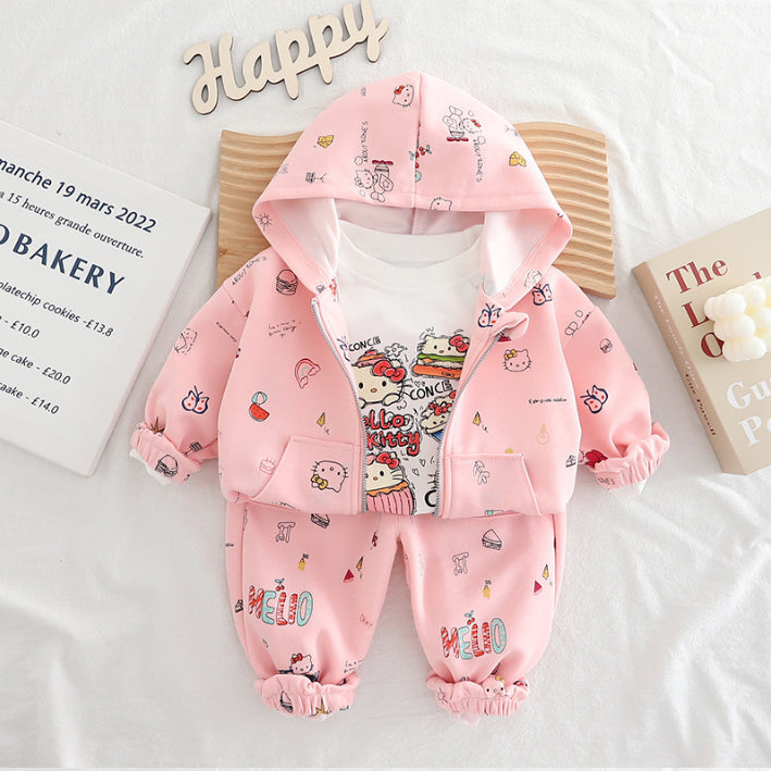 3-Piece Kids Cartoon Outfit – Pink (1-5 Years)