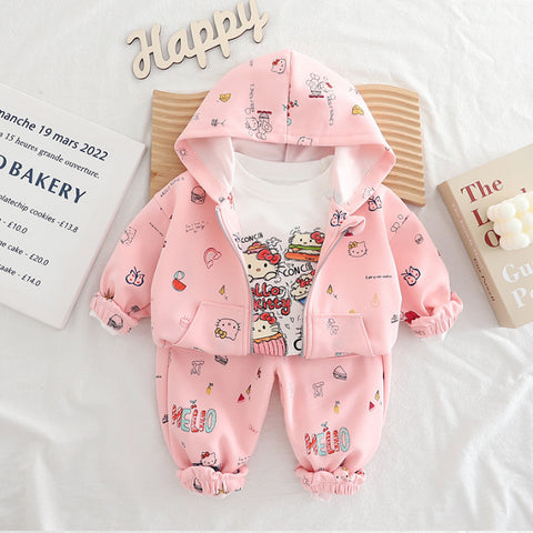 3-Piece Kids Cartoon Outfit – Pink (1-5 Years)