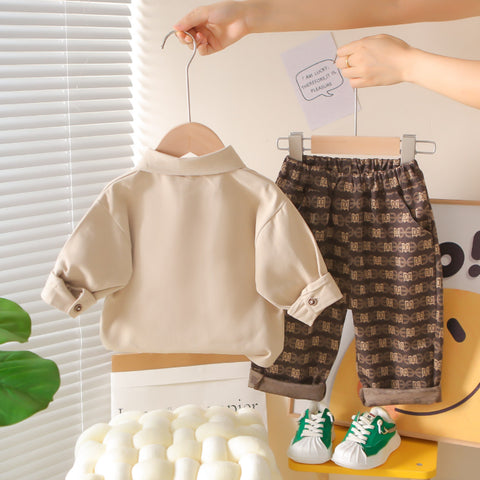 2-Piece Kids Formal Outfit – Shirt & Pants (Black or Beige, 1-5 Years)