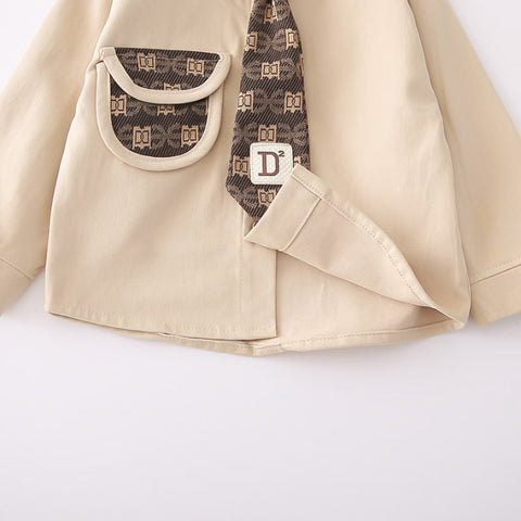 2-Piece Kids Formal Outfit – Shirt & Pants (Black or Beige, 1-5 Years)