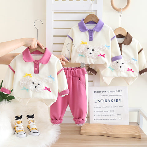 Poodle Patch Sweatshirt & Jogger Pants Children’s Outfit – Pink, Purple or Brown (1-5 Years)