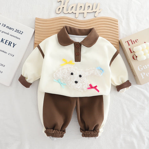 Poodle Patch Sweatshirt & Jogger Pants Children’s Outfit – Pink, Purple or Brown (1-5 Years)