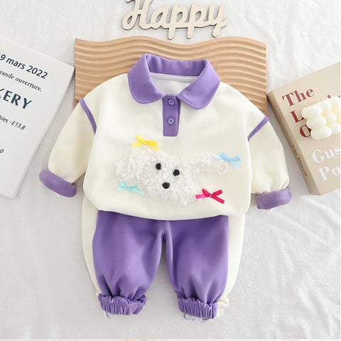 Poodle Patch Sweatshirt & Jogger Pants Children’s Outfit – Pink, Purple or Brown (1-5 Years)