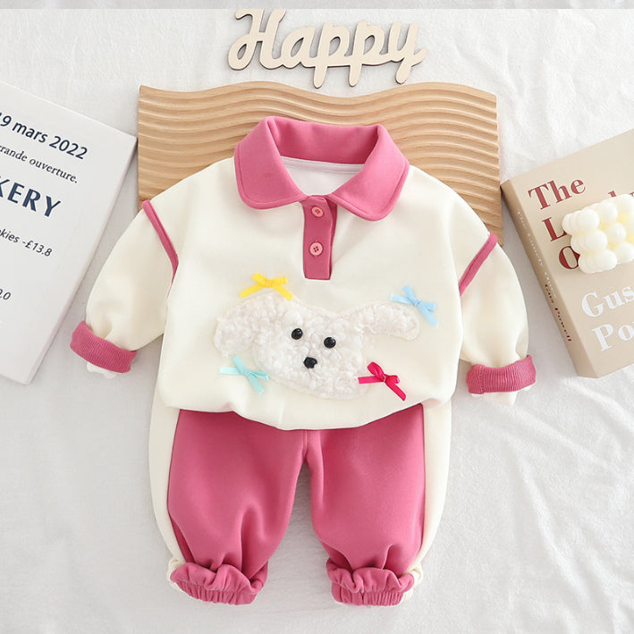 Poodle Patch Sweatshirt & Jogger Pants Children’s Outfit – Pink, Purple or Brown (1-5 Years)